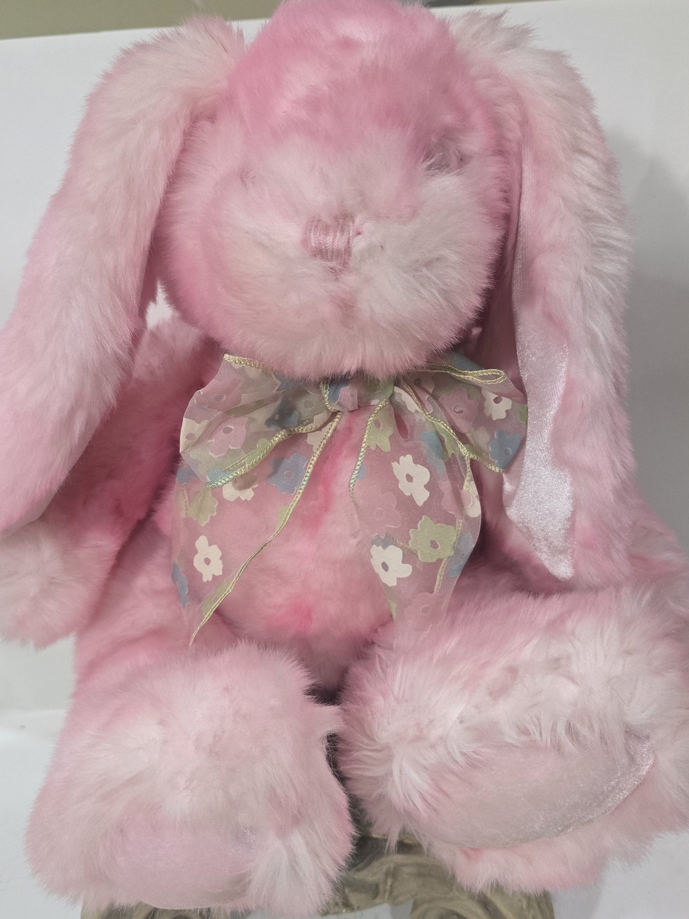 Plush Pink Bunny Stuffed Animal with Floral Bow